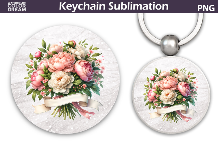 Peony Round Keychain | Pink Floral Key Keychain