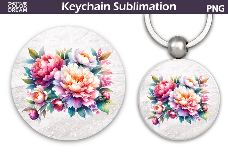 Peony Round Keychain | Pink Floral Key Keychain