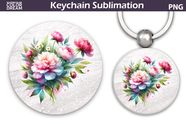 Peony Round Keychain | Pink Floral Key Keychain example image 1