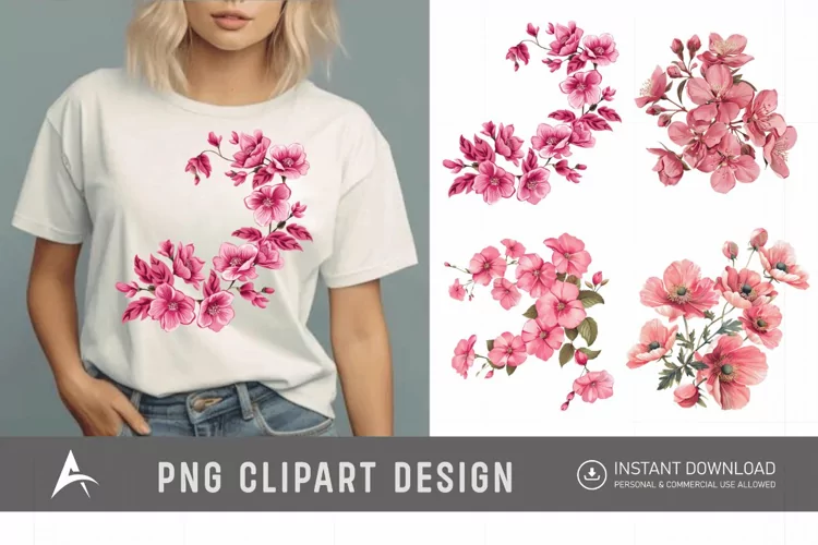 Watercolor Pink Flowers Clipart