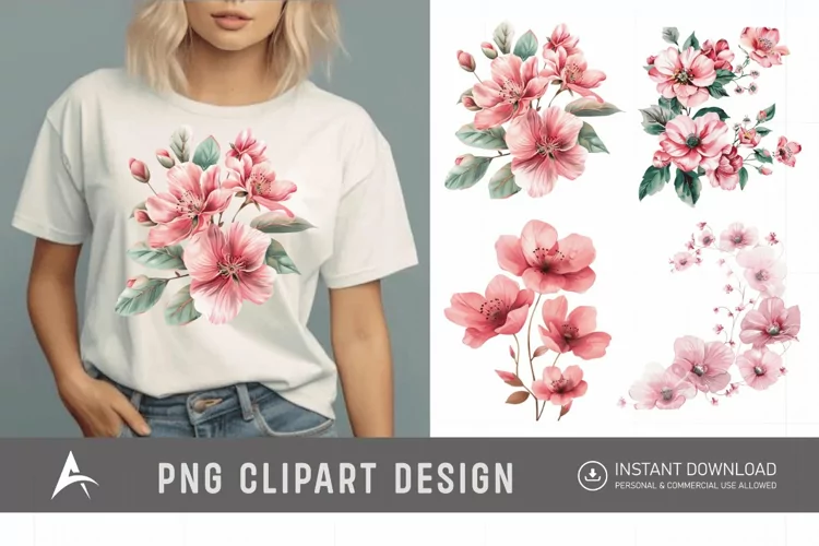 Watercolor Pink Flowers Clipart