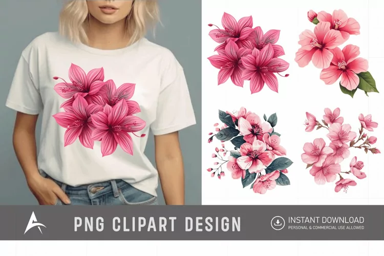 Watercolor Pink Flowers Clipart