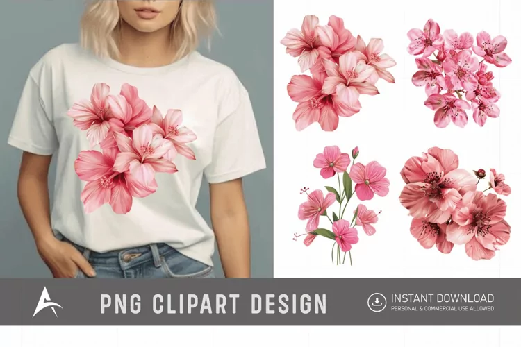 Watercolor Pink Flowers Clipart