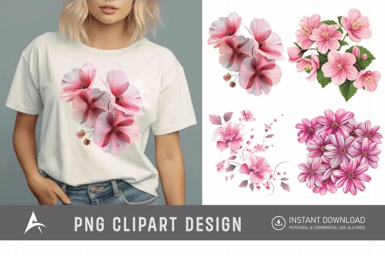 Watercolor Pink Flowers Clipart