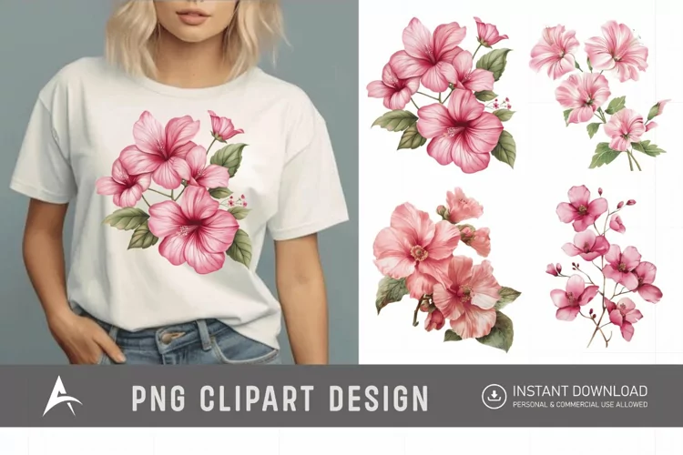 Watercolor Pink Flowers Clipart