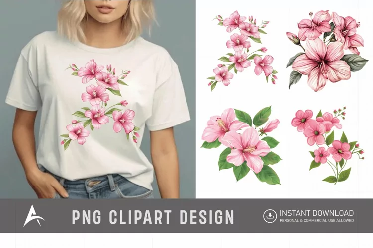 Watercolor Pink Flowers Clipart