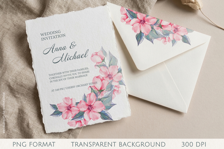Pink Watercolor Floral Corner Clipart