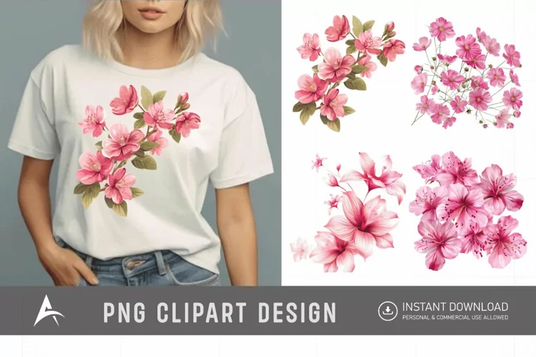 Watercolor Pink Flowers Clipart