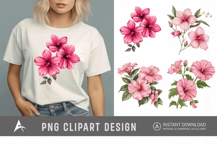 Watercolor Pink Flowers Clipart