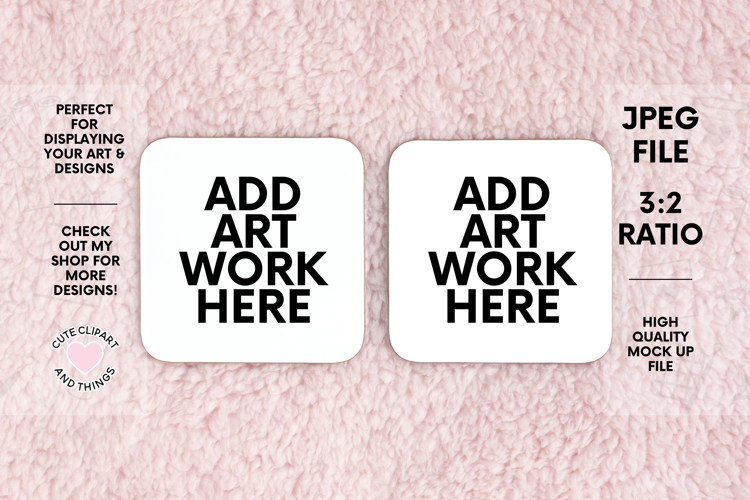 Coaster Mock Up | Two Coaster Mock Up With Fluffy Background