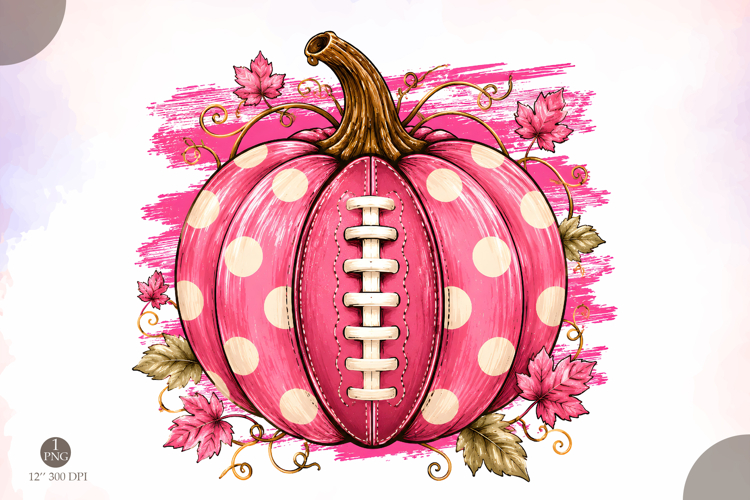 Pink Football Pumpkin PNG,Polka Dot Fall Sports Design