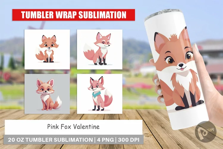 Tumbler Pink Fox Valentine