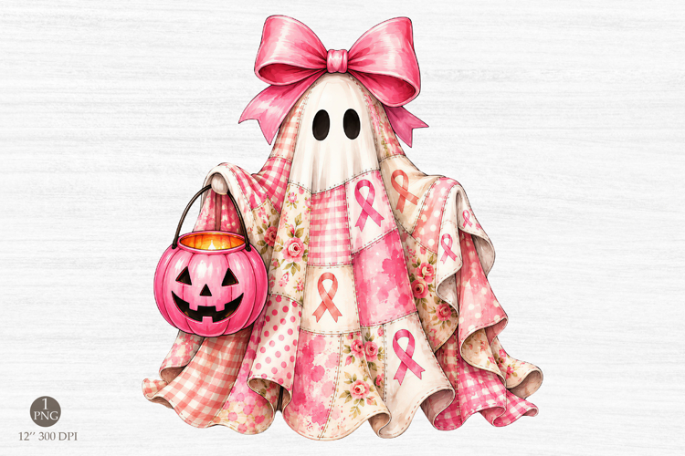 Pink Ghost Breast Cancer PNG, Retro Halloween Awareness