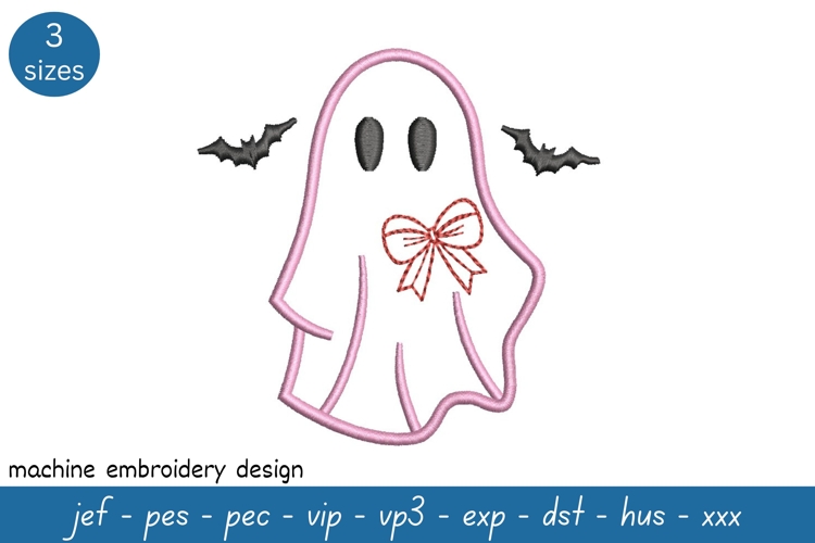 Pink Ghost Embroidery Design - Halloween Pattern