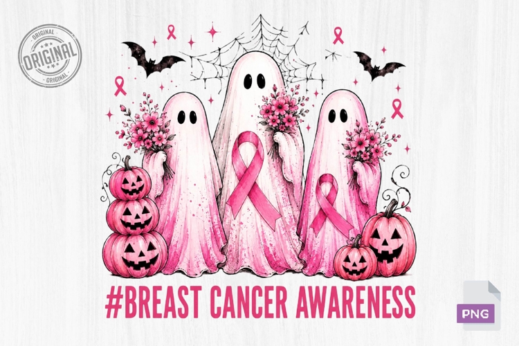 Pink Ghosts Breast Cancer Halloween Art PNG example image 1