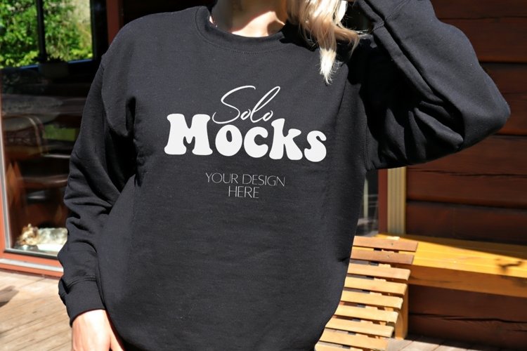 Black Gildan Sweatshirt Outdoor Mockup /Nature Model Mockup