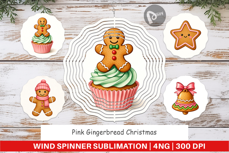 Pink Gingerbread Christmas Wind Spinner