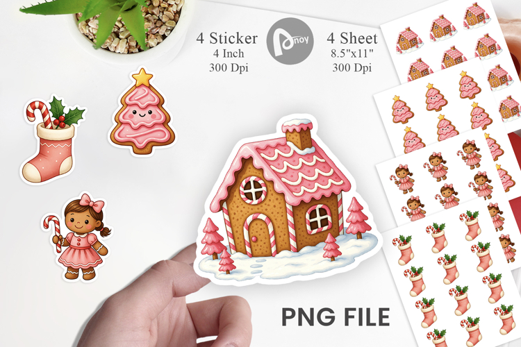 Pink Gingerbread Christmas Sticker