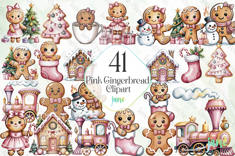 Pink Gingerbread Clipart Sublimation
