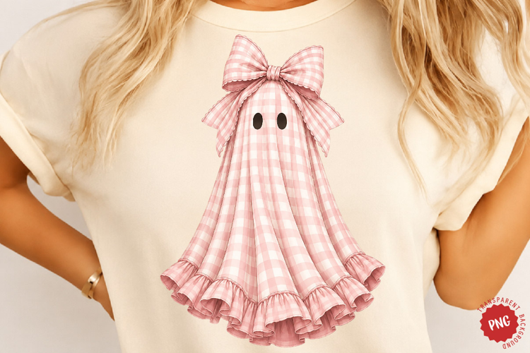 Pink Gingham Ghost PNG