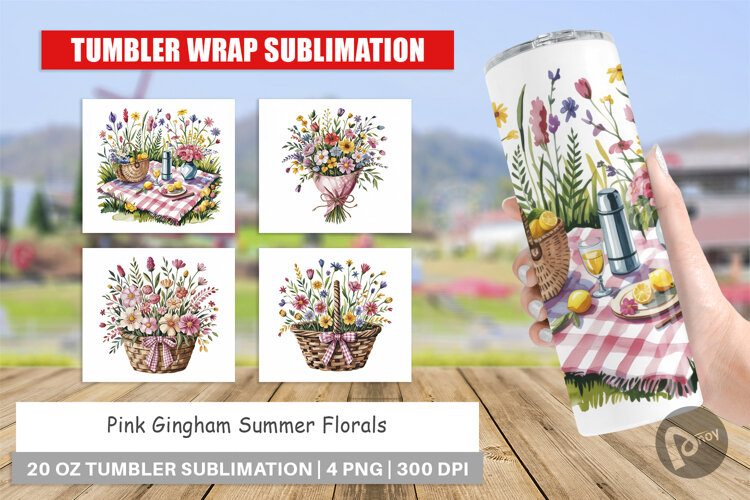 Tumbler Pink Gingham Summer example image 1