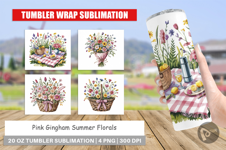 Tumbler Pink Gingham Summer