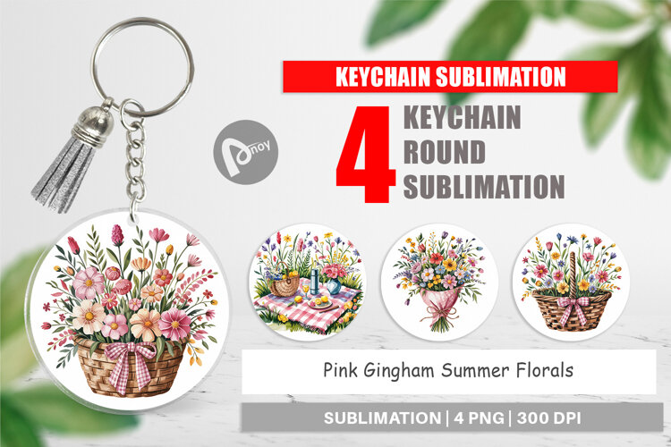 Keychain Pink Gingham Summer example image 1