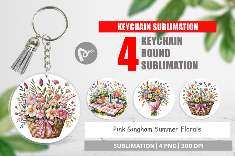 Keychain Pink Gingham Summer