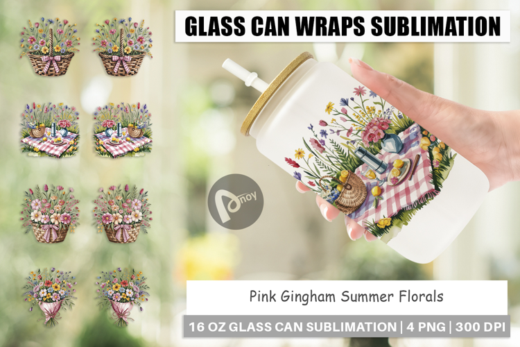 Glass Can Pink Gingham Summer