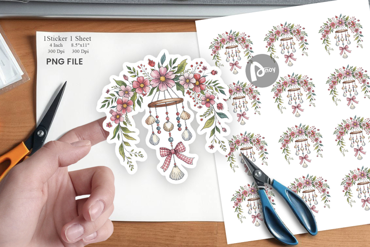 Pink Gingham Summer Florals Sticker
