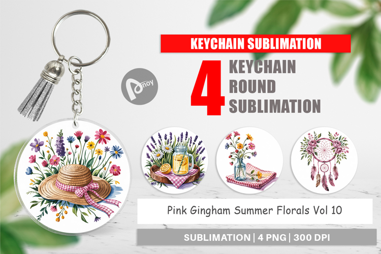 Keychain Pink Gingham Summer