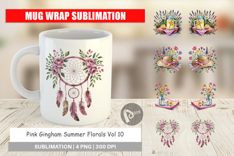 Mug Wrap Pink Gingham Summer example image 1