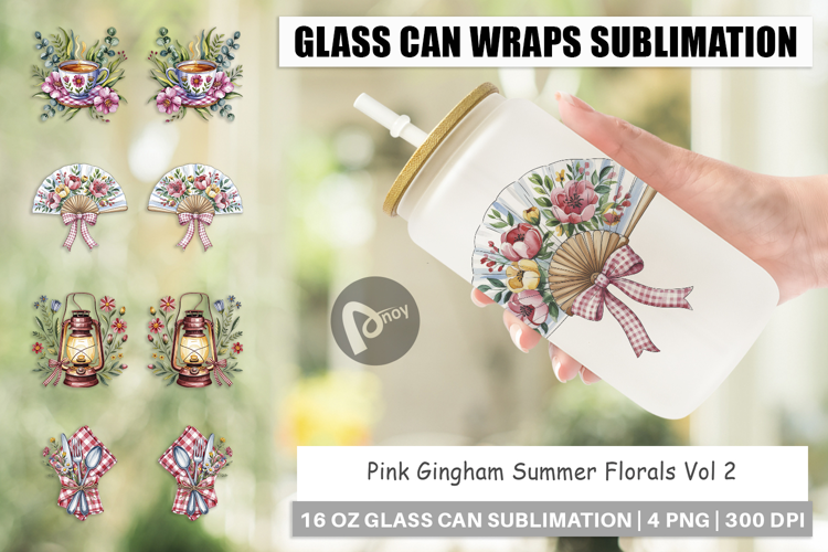 Glass Can Pink Gingham Summer