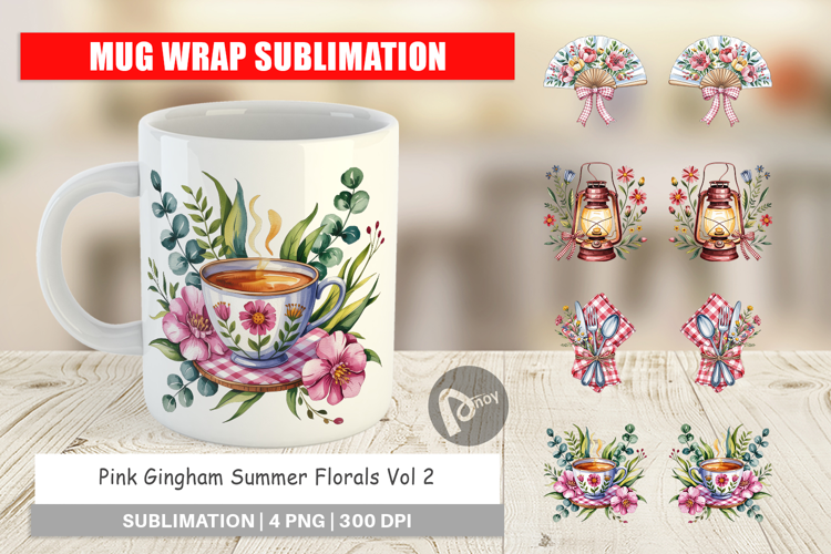 Mug Wrap Pink Gingham Summer