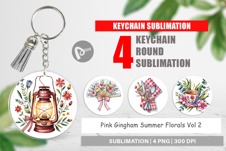 Keychain Pink Gingham Summer