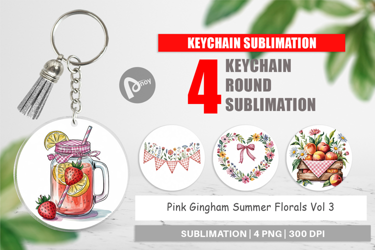 Keychain Pink Gingham Summer