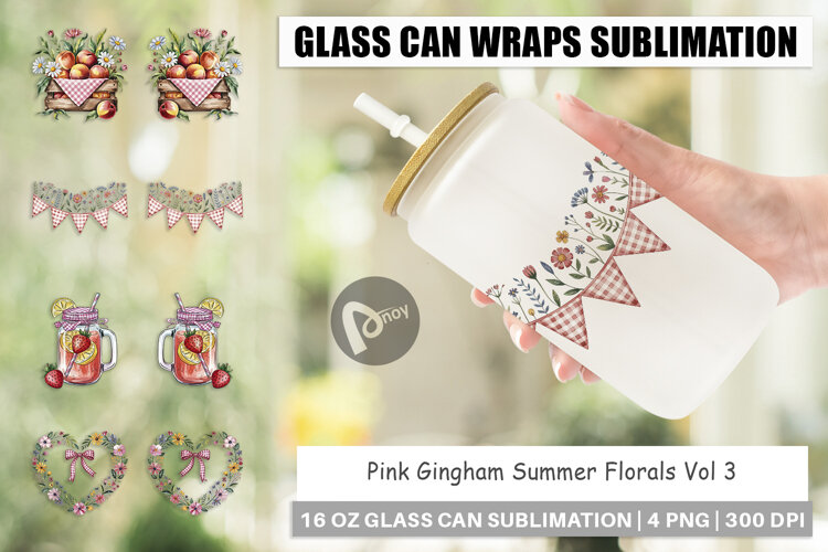 Glass Can Pink Gingham Summer example image 1