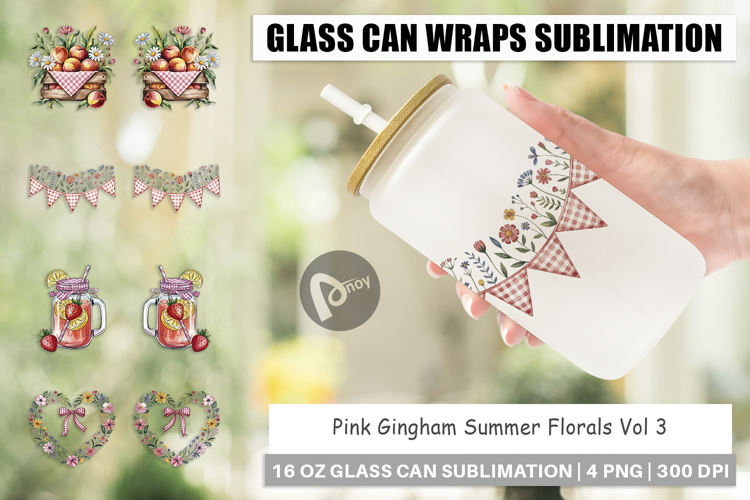 Glass Can Pink Gingham Summer