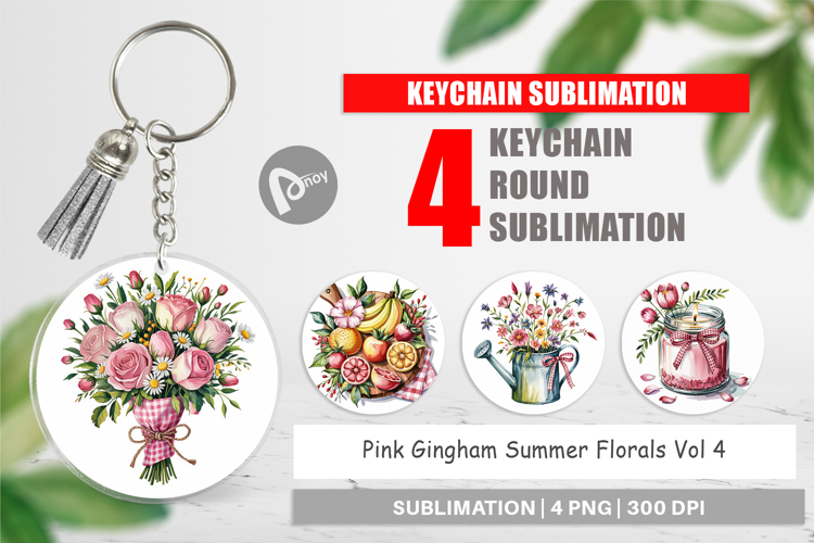 Keychain Pink Gingham Summer