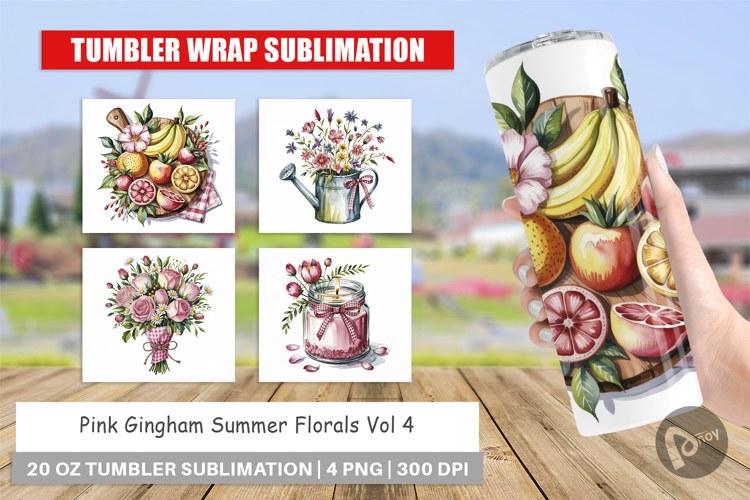 Tumbler Pink Gingham Summer