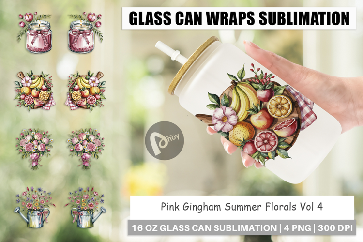 Glass Can Pink Gingham Summer