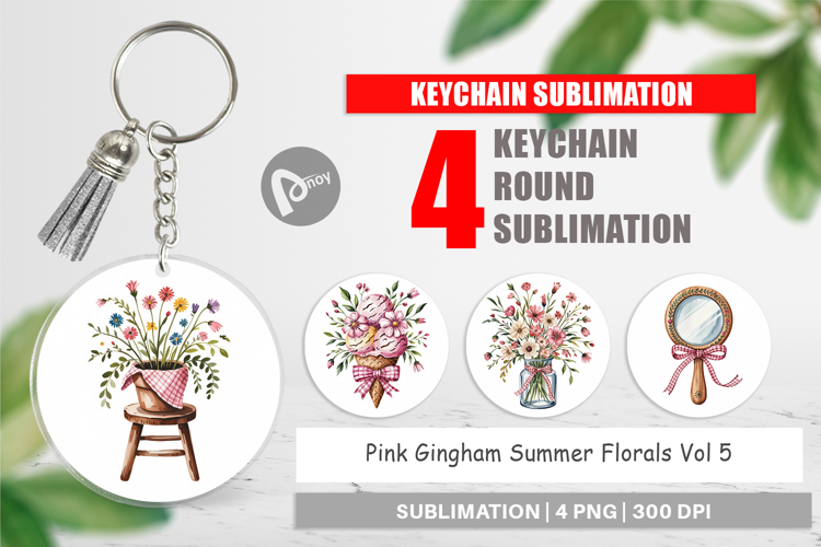 Keychain Pink Gingham Summer