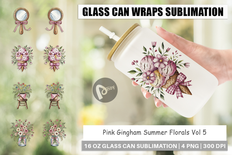 Glass Can Pink Gingham Summer