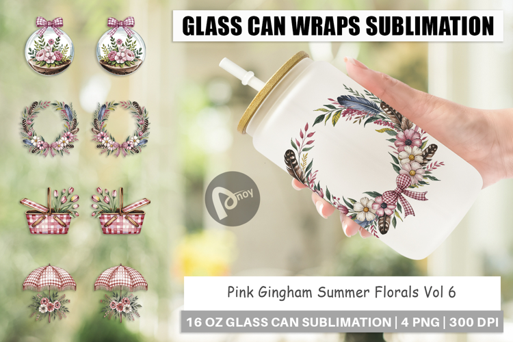 Glass Can Pink Gingham Summer