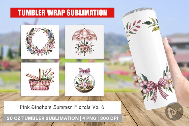 Tumbler Pink Gingham Summer example image 1