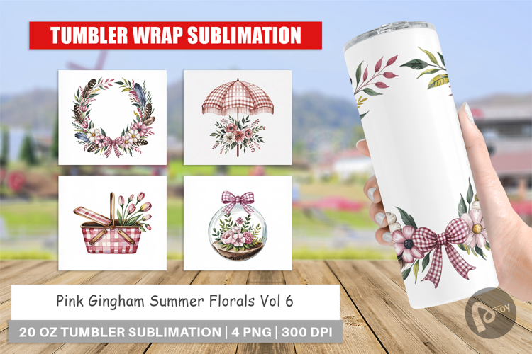 Tumbler Pink Gingham Summer