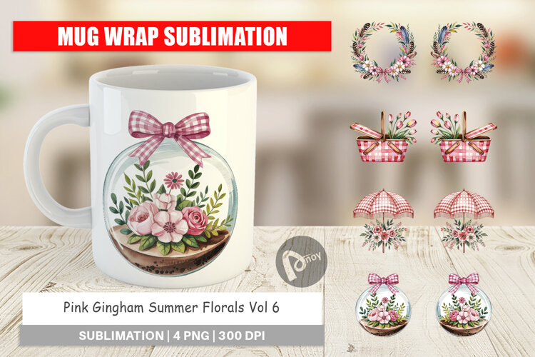 Mug Wrap Pink Gingham Summer example image 1