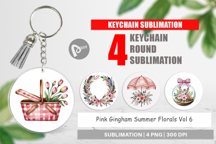 Keychain Pink Gingham Summer