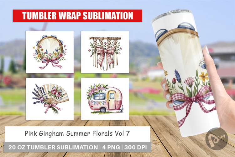 Tumbler Pink Gingham Summer