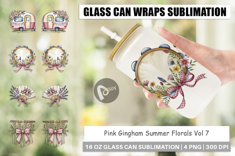 Glass Can Pink Gingham Summer